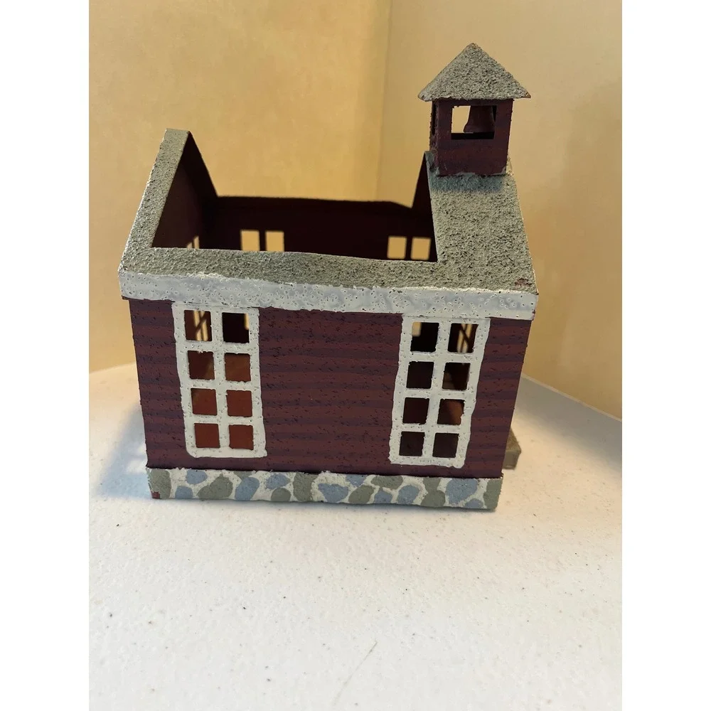 Rustic Red Metal Schoolhouse Church Candle Holder Primitive Farmhouse Decor